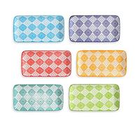 Piatti Servizio Ceramica Piatto Rettangolari - Set Piatti Colorati Design Porcellana - Piccoli Piatti Dessert | Sushi | Aperitivo | Dolce - Adatto per Microonde e Lavastoviglie - 20 x 11 cm - Set da 6
