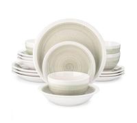 Piatti Set Set di stoviglie in gres da 16/32 pezzi con piatto piano/dessert e cereali(Beige,16 pcs)