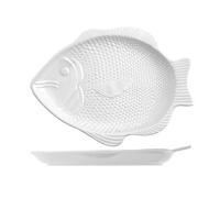 Piatto a forma di pesce in ceramica di colore bianco di cm 37x28