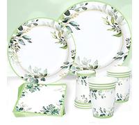Piatto Compleanno Usa e Getta Verde, Stoviglie Di Compleanno Usa e Getta 96pcs, Tovagliolo Di Carta Verde Salvia e Calice Decorazione Del Forno Baby Shower Stoviglie Nozze Forniture Per Feste Safari
