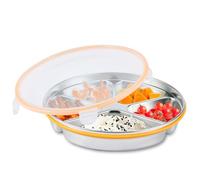 Piatto con suddivisione in acciaio inox, vassoio con 5 scomparti, coperchio, anello di tenuta, denso, design visivo, riutilizzabile per bambini, suddiviso per l'asilo e la famiglia