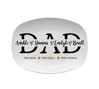 Piatto da barbecue personalizzato con stampa a mano con nomi dei nipoti, piatto da barbecue per papà, regalo per papà dai bambini, piatto di famiglia personalizzato, regalo unico per la festa del papà