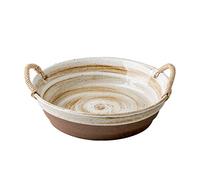 Piatto da Dessert Piatto di corda di canapa in ceramica grezza Piatto grande e profondo Piatto da zuppa a doppia orecchio for uso domestico Piatto di approfondimento Stoviglie in ceramica retrò Piatto