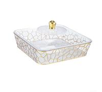 Piatto da frutta con coperchio, elegante bordo dorato e plastica trasparente per una facile visualizzazione (22 x 22 x 13 cm, trasparente e oro)