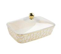 Piatto da frutta con coperchio, leggero e lussuoso, trasparente, 22 x 22 x 13 cm, 1 confezione, in plastica, adatto per cucina e casa, buona costruzione, realizzato con buoni materiali (bianco e oro