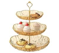 Piatto da frutta e alzata per torte a 3 livelli, bianco trasparente, espositore per dessert per feste in casa, eventi e servizio in soggiorno