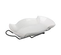 Piatto Da Portata Bianco In Porcellana Grande Con Supporto In Acciaio - Accessorio Da Tavola Raffinato E Pratico - Design Elegante E Traslucido - Lavabile In Lavastoviglie