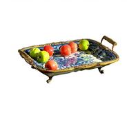 Piatto da Portata di Frutta Piatto da frutta in ceramica retrò blu e bianco, tavolino da salotto, vassoio rettangolare for caramelle, ornamenti decorativi, piatto da frutta for ingresso Piatti di Frut