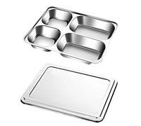 Piatto da portata diviso in acciaio inox con coperchio, design a 4/5 scomparti per la gestione delle porzioni e ridurre lo spreco alimentare quotidiano (A)