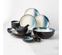 Piatto da portata in ceramica da 18 pezzi, elegante set di piatti da portata, servizio per 4, set di piatti da portata rotondi resistenti, piatto adatto al forno a microonde e alla lavastoviglie