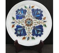 Piatto da portata in marmo per decorazione della cucina, 22,9 cm, con intarsio di pietre preziose naturali, piatto da collezione con look audace, piatto regalo aziendale in marmo vintage