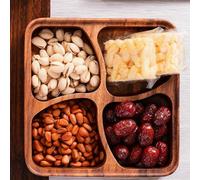 Piatto da portata quadrato in legno di noce a 4 sezioni, vassoio da portata con 4 scomparti, per frutta, caramelle, noci, dessert, 20 x 20 x 4,5 cm (1)