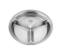 Piatto da portata rotondo a 3 scomparti in acciaio inox, lavabile in lavastoviglie, salvaspazio, per cucina/dormitorio, piatto diviso in acciaio inox
