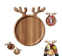 Piatto da portata rotondo in legno con corna di cervo, vassoio da portata per sushi, salumi, snack, dessert, caramelle, per Natale, casa, cucina (21 x 15 x 1,5 cm)