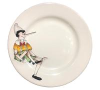 Piatto da Tavolo e Decorativo in Ceramica con Disegno Pinocchio, Dipinto a Mano su Smalto Bianco, Diametro 29 cm.