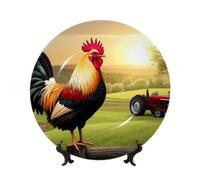 Piatto decorativo con stampa di gallo del mattino della fattoria di campagna per soggiorno, sala da pranzo, tavolo, ufficio, decorazione da parete - 7 pollici
