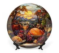Piatto decorativo da 8" per il Ringraziamento, in ceramica, con supporto, ideale per esporre oggetti decorativi come zucche autunnali o vetrate colorate, decorazioni rustiche per le feste in stile a
