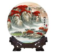 Piatto Decorativo da Appendere in Ceramica con Ciondolo Feng Shui, Dipinto a Mano con Paesaggio Cinese di Jingdezhen, 20,5 cm