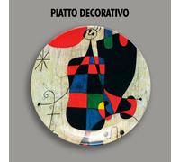 PIATTO DECORATIVO DECORATIVE PLATE Joan Miro' figure e cane di fronte al sole