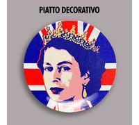 PIATTO DECORATIVO DECORATIVE PLATE REGINA ELISABETTA II QUEEN POP ART FLAG GIFT
