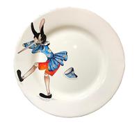 Piatto Decorativo in Ceramica con Motivo Artistico di Pinocchio, dipinto A mano, Design Blu e Rosso, diametro 29 cm