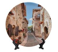 Piatto decorativo in ceramica con tema paesaggio, "Strade della Sardegna", rotondo, con supporto verticale, per soggiorno/camera da letto/corridoio, consolle, tavolino, decorazione da parete, 20 cm