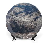 Piatto decorativo in ceramica per la casa, con paesaggio invernale montano e supporto, piatto da dessert in porcellana, vassoio decorativo moderno per tavolo da pranzo, cucina e tavolino da caffè, 2