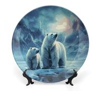 Piatto decorativo in ceramica, piatto decorativo con orsi polari e aurora boreale, piatto personalizzato in porcellana con espositore, piatti da esposizione per la decorazione della casa, 7 pollici