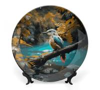 Piatto decorativo in ceramica, piatto decorativo con suoni rilassanti di pioggia e uccelli, piatto personalizzato in porcellana con espositore, piatti da esposizione per la decorazione della casa da