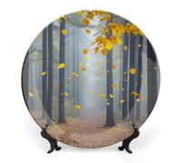 Piatto decorativo in ceramica Piatto decorativo in porcellana Bone China Foglie autunnali personalizzate che volano nella nebbia Collezioni in ceramica Piatto con espositore Piatti da esposizione pe