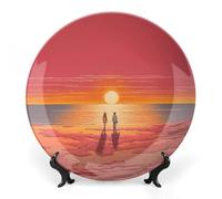 Piatto decorativo in ceramica, piatto decorativo in porcellana, coppia personalizzata che guarda l'alba, collezione di piatti in ceramica con espositore, piatti da esposizione per l'arredamento dell