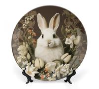 Piatto decorativo in ceramica, piatto decorativo in porcellana fine, personalizzato, un bellissimo coniglio bianco, collezione di piatti in ceramica con espositore, piatti da esposizione per l'arred