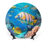 Piatto decorativo in ceramica, piatto decorativo in porcellana fine, piatto in ceramica personalizzato con pesce tropicale marino, collezione di piatti con espositore, piatti da esposizione per l'ar