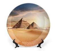 Piatto decorativo in ceramica, piatto decorativo in porcellana fine, piramide egizia personalizzata nel deserto, piatti da collezione in ceramica con espositore, piatti da esposizione per l'arredame