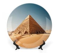 Piatto decorativo in ceramica, piatto decorativo in porcellana fine, piramide egizia personalizzata nel deserto, piatti da collezione in ceramica con espositore, piatti da esposizione per l'arredame