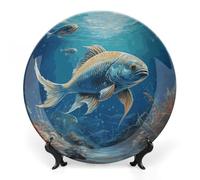 Piatto decorativo in ceramica, piatto decorativo in porcellana, piatto personalizzato con pesce dell'oceano, collezione di piatti in ceramica con espositore, piatti da esposizione per l'arredamento