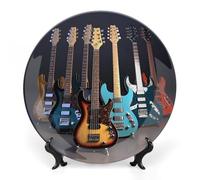 Piatto decorativo in ceramica, piatto decorativo in porcellana, piatto personalizzato in ceramica con chitarra elettrica, collezione di piatti con espositore, piatti da esposizione per la decorazion