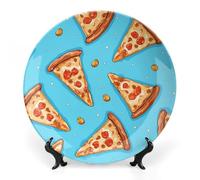 Piatto decorativo in ceramica, piatto decorativo personalizzato a forma di fetta di pizza azzurra, piatti da collezione in porcellana bone china da 10 pollici con espositore, piatti da esposizione p