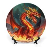 Piatto decorativo in ceramica, piatto decorativo personalizzato con il Re Drago nel Fuoco, piatti da collezione in porcellana Bone China da 6 pollici con espositore, piatti da esposizione per l'arre