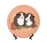 Piatto decorativo in ceramica verticale da 8 pollici Bone China con espositore da appendere alla parete Ornamento piatti Due porcellini d'India che pendono fuori Piatto rotondo da pranzo Artigianato