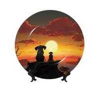 Piatto decorativo in porcellana Bone China Art Crafts Piatto decorativo in ceramica con espositore in ceramica ornamento elefante e cane orologio il tramonto piatti rotondi da appendere alla parete