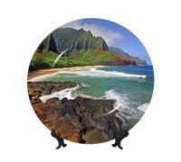 Piatto decorativo in porcellana Bone China Art Crafts Piatto decorativo in ceramica con espositore Ornamento in ceramica Kauai Hawaii Seashore Piatti rotondi da appendere alla parete per casa ufficio