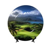 Piatto decorativo in porcellana Bone China Art Crafts Piatto decorativo in ceramica con espositore Ornamento in ceramica Scenic Hawaii Golf Piatti rotondi da appendere alla parete per casa ufficio