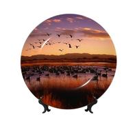 Piatto decorativo in porcellana Bone China Art Crafts Piatto decorativo in ceramica con espositore Ornamento in ceramica Bosque del Apache Rifugio fauna selvatica Piatti rotondi da appendere alla