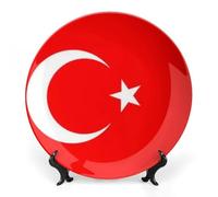 Piatto decorativo in porcellana Bone China con bandiera della Turchia, piatto decorativo in porcellana Bone China, decorazione da parete per la casa da 6 pollici