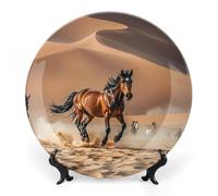 Piatto decorativo in porcellana Bone China con cavalli che corrono nel deserto tempesta piatti decorativi in ceramica con espositore da 15,2 cm fatti a mano in ceramica ornamento da parete per casa