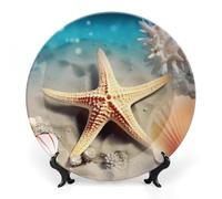 Piatto decorativo in porcellana Bone China con espositore Stella marina, corallo e conchiglia, piatti decorativi rotondi in ceramica per decorazione da parete per casa e ufficio, 25,4 cm