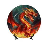 Piatto decorativo in porcellana Bone China con immagine del Re Drago nel Fuoco, piatti da portata personalizzati in porcellana con supporto, piatto decorativo in ceramica da appendere alla parete, 2