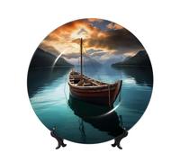 Piatto decorativo in porcellana Bone China con immagine di una barca da pesca, piatti da portata personalizzati in porcellana con supporto, piatto decorativo in ceramica da appendere alla parete, 15