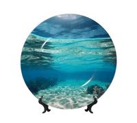 Piatto decorativo in porcellana Bone China con immagine di una spiaggia tropicale subacquea, piatti da portata personalizzati in porcellana con supporto, piatto decorativo in ceramica da appendere a
